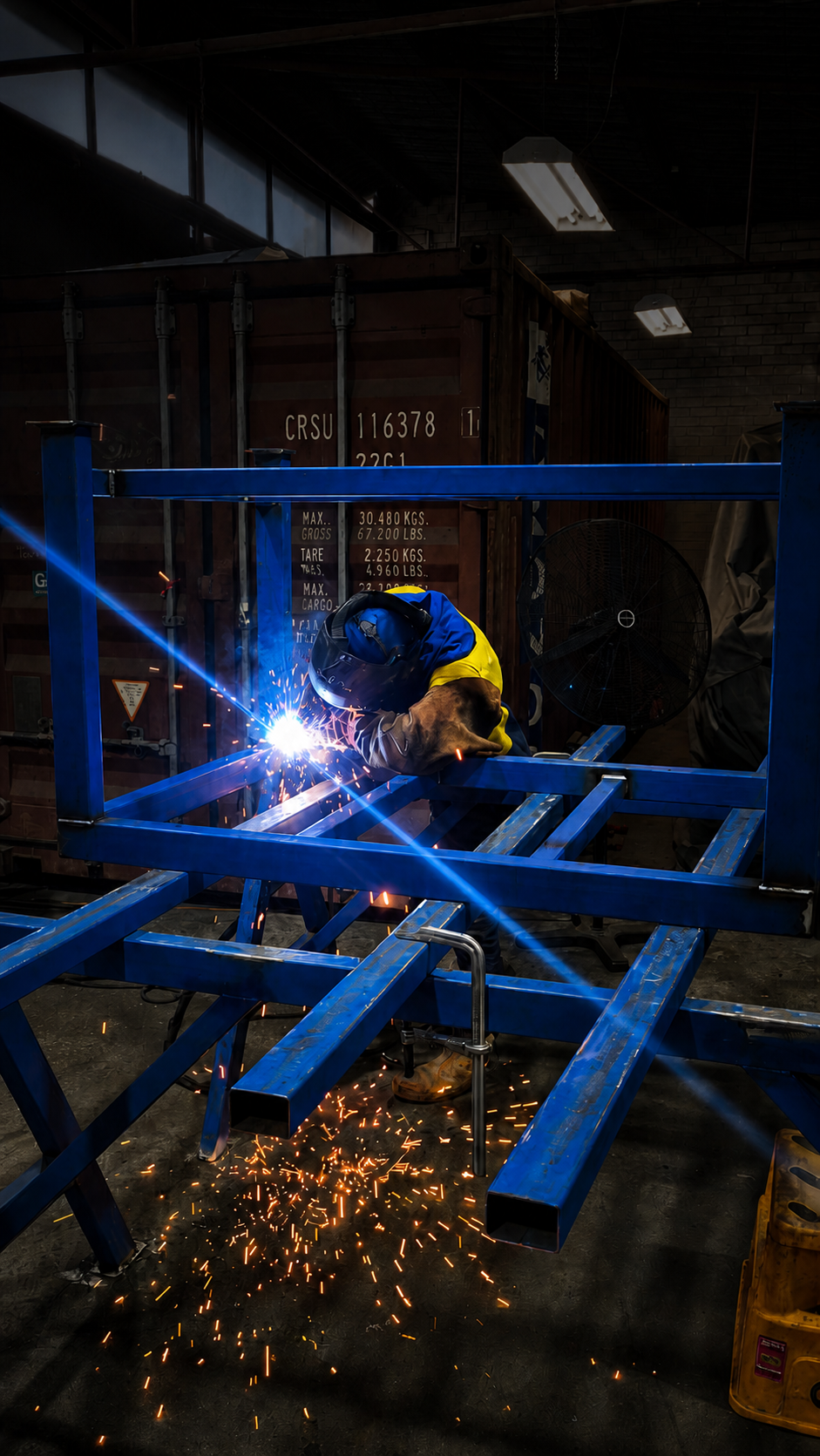 Kyle fabricating steel in the Sustainable Metals workshop