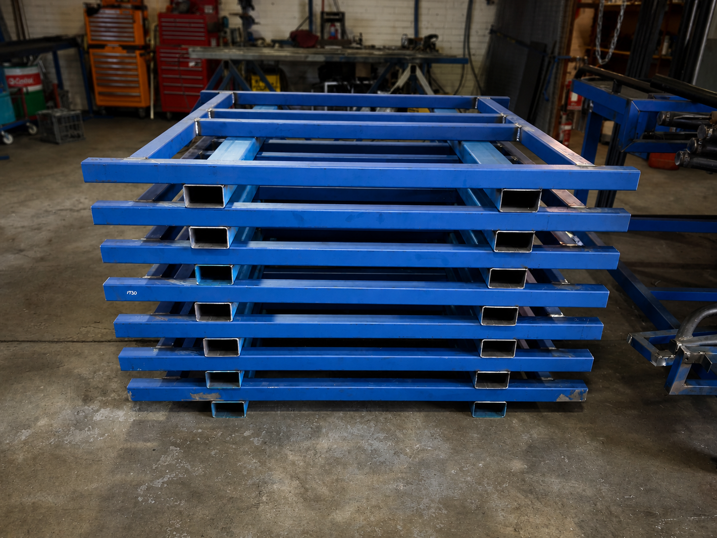 Stacked blue steel frames
